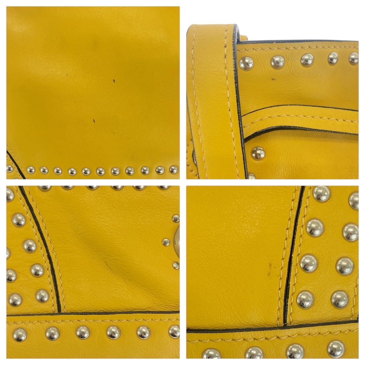 PRADA プラダ 三角ロゴプレート イエロー シルバー金具 レザー 