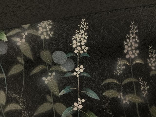 平和屋着物○和紙染染色作家・植村彩弘 訪問着 雀草花文 暈し染め 黒地