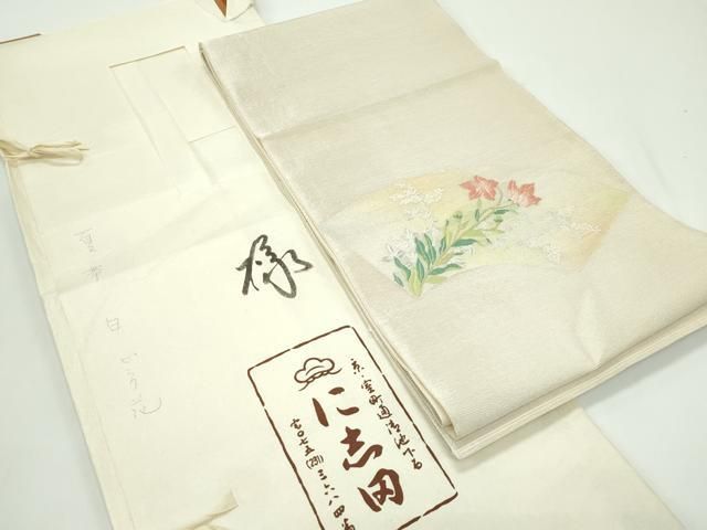 平和屋着物＊夏物　京都老舗銘店・に志田　太鼓柄袋帯　唐織　地紙花文　銀糸　たとう紙付き　正絹　逸品　CABF4778rv 35,490円