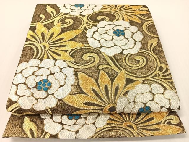 専用帯6094 ●ファッションデザイナー 花井幸子 高級 正絹 六通 袋帯 平和屋着物○ファッションデザイナー 花井幸子 両面 六通柄袋帯 花唐草