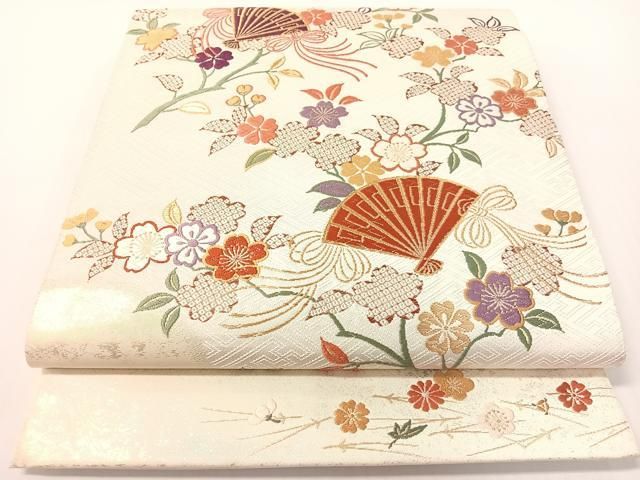平和屋着物●六通柄袋帯　唐織　ボストン美術館　舞扇桜花隆盛文　金糸　正絹　逸品　CABG1695vp