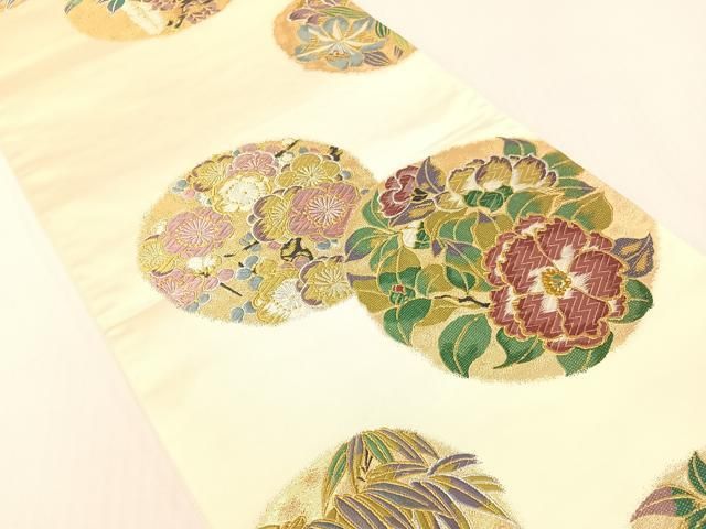 平和屋着物○本加賀友禅作家 直江良三 六通柄袋帯 唐織 加賀の美 金 