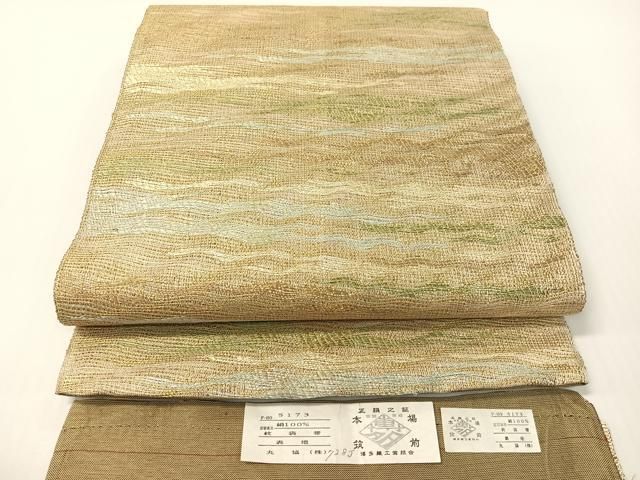 平和屋着物●本場筑前博多織　全通柄袋帯　丸協謹製　霞文　金糸　証紙付き　正絹　逸品　CABG1702vp