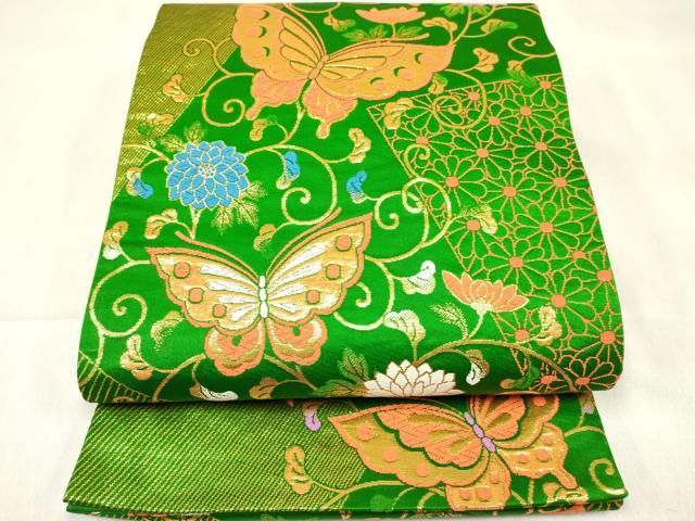 平和屋着物[]女の子　子供　全通柄袋帯　花蝶唐草文　金糸　逸品　DABE7013ma