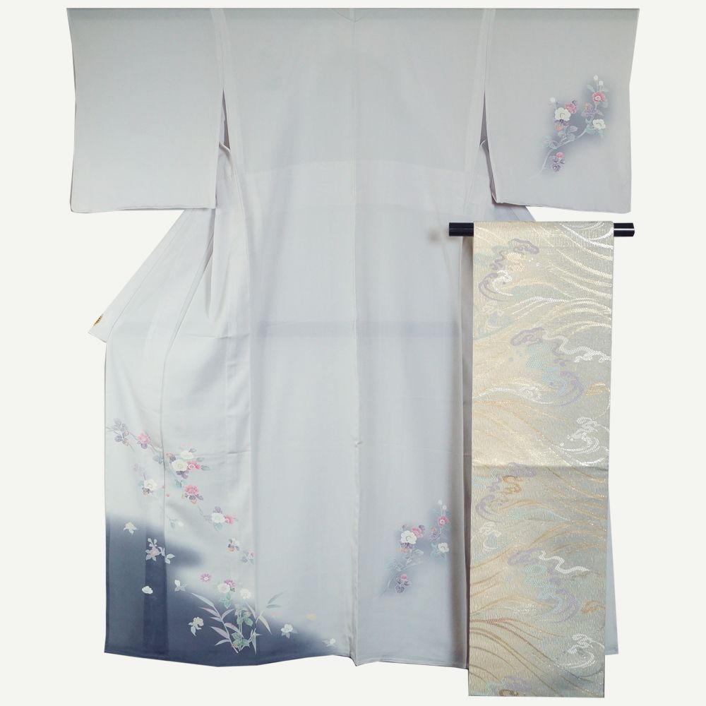 夏着物セット 絽 訪問着・袋帯 2点 セット ぼかしに枝花模様 Mサイズ