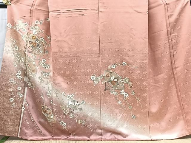 平和屋着物□訪問着 駒刺繍 扇面花文 暈し染め 金彩 正絹 逸品