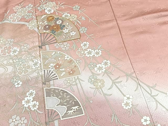 平和屋着物□訪問着 駒刺繍 扇面花文 暈し染め 金彩 正絹 逸品