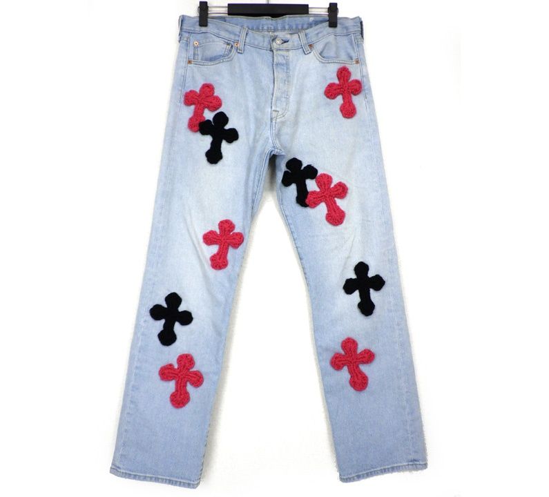 ヤーン Y.A.R.N． × リーバイス Levis 【 501 with 3D cross 】 クロス ニット モチーフ デニム パンツ w27049