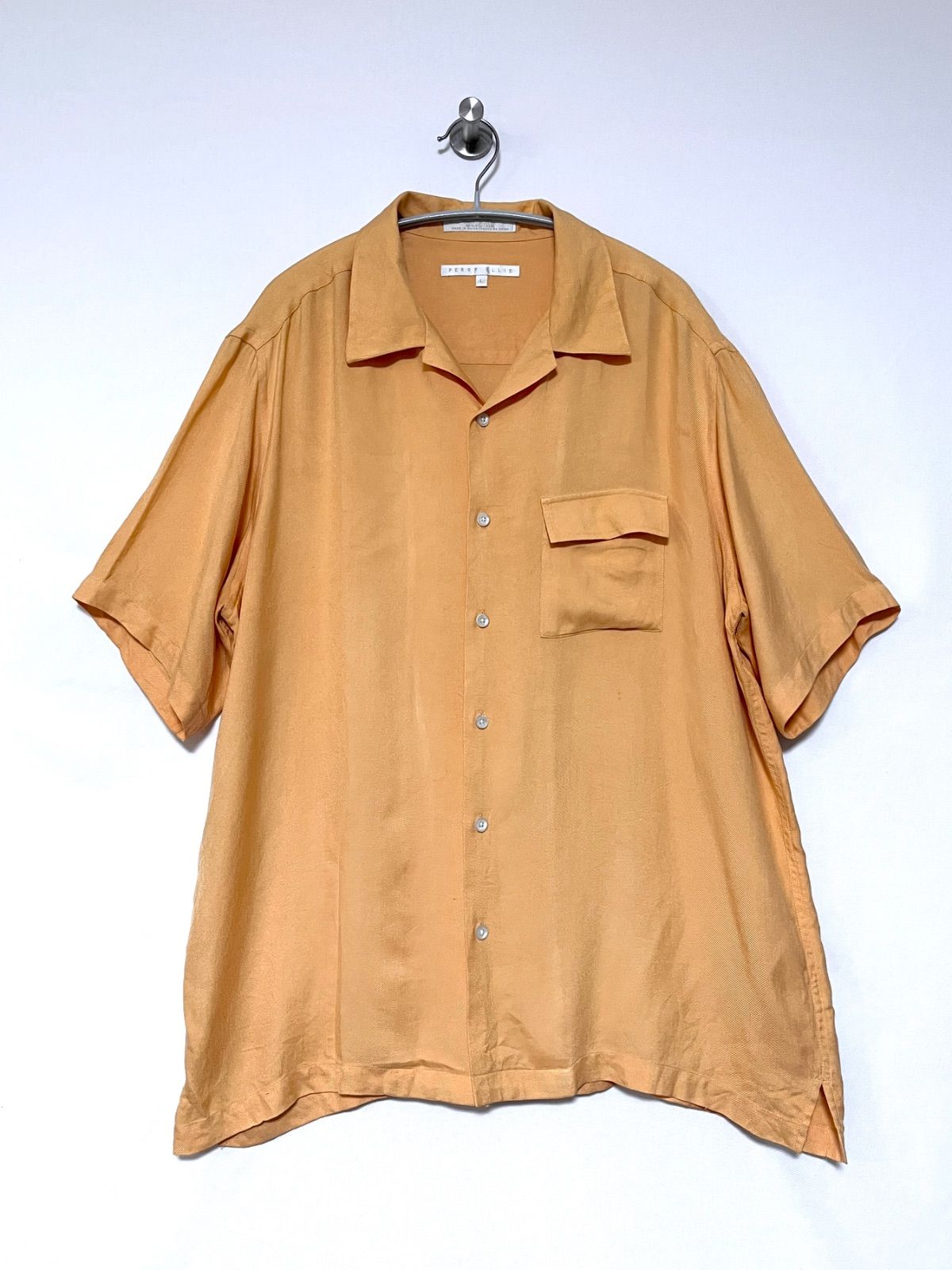 PERRY ELLIS】90s S/S シルクオープンカラーシャツ L 開襟 半袖 ペリー