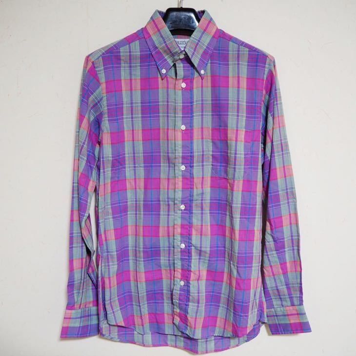 未使用 INDIVIDUALIZED SHIRTS インディビジュアライズド シャツ STANDARD FIT 14 1/2 32 チェックパープル 長袖 シャツ