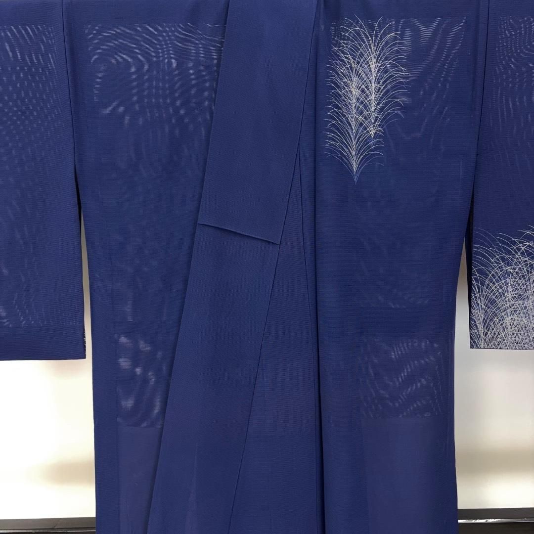 夏着物 付下げ 絽 萩の花模様 銀彩 銀糸 紺桔梗色 K-5982 夏着物 付下げ 絽 萩の花模様 銀彩 銀糸 紺桔梗色 K-5982 - メルカリ