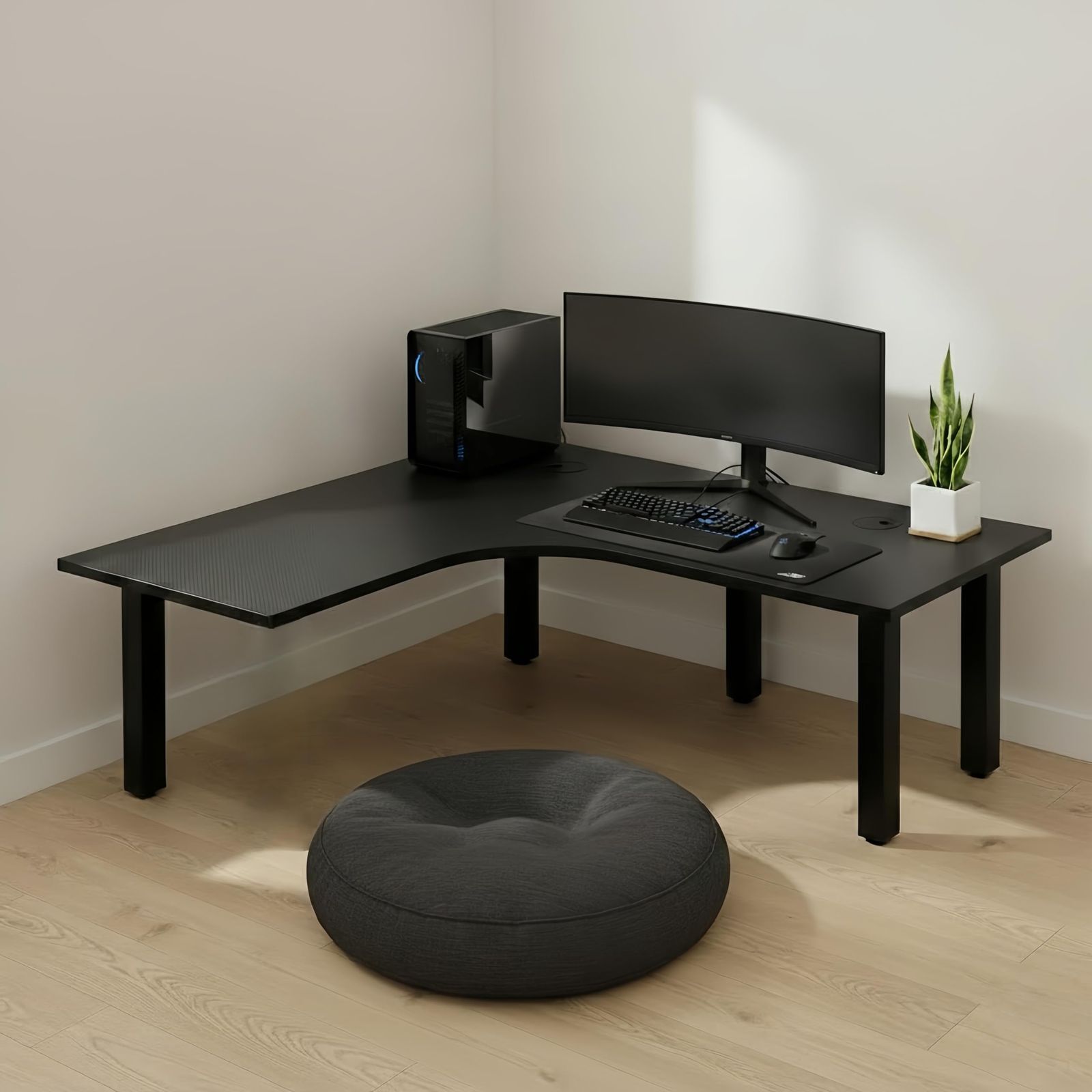 N&S N&S L字型 ローデスク コーナーデスク 左右選択可能 幅98cm 奥行78cm 高さ40cm ゲーミングデスク 省スペース シンプルデザイン ブラック/ホワイト (ブラック, 左向き)ma