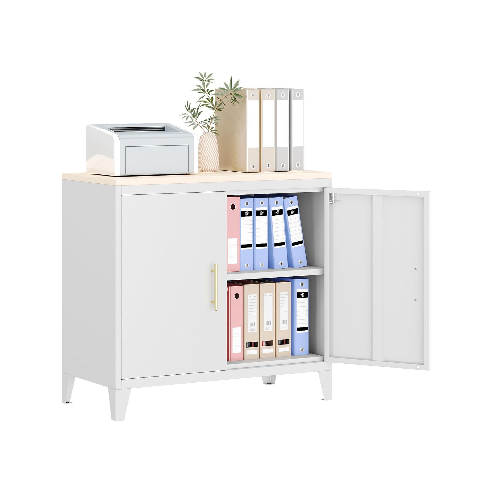 スチール書庫 スチールキャビネット A4サイズ収納 マグネット付き 可動棚 幅80*奥行40*高さ76cm 要組立品 ホワイトｍａ