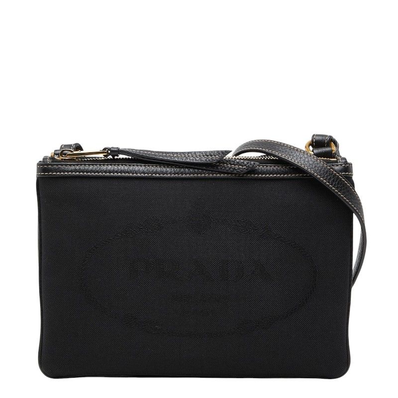 プラダ ロゴジャガード 斜め掛け ショルダーバッグ ブラック キャンバス レディース PRADA【1-0266299】 58,800円