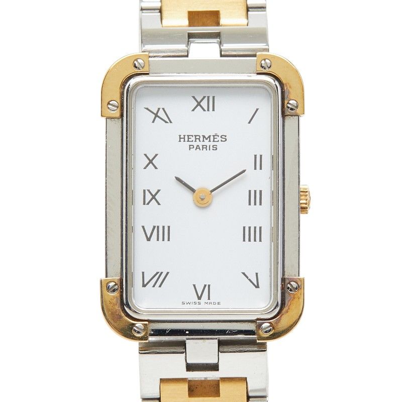 エルメス クロアジュール 腕時計 CR1.220 ホワイト シルバー ゴールド ステンレススチール メッキ レディース HERMES【214-69120】