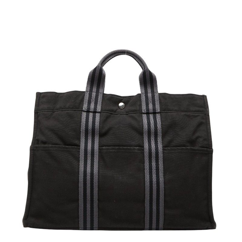 エルメス フールトゥ トートMM ハンドバッグ トートバッグ ブラック グレー キャンバス レディース HERMES【1-0269301】