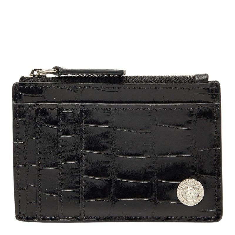 ヴェルサーチェ メドゥーサビギー フラグメントケース カードケース ブラック 型押しレザー レディース VERSACE【1-0270039】