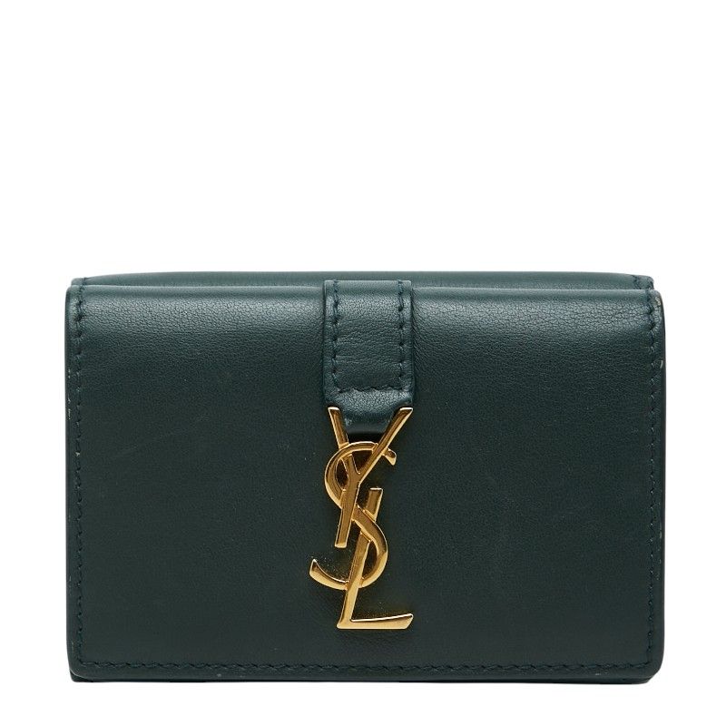 サンローラン YSLロゴ 三つ折り財布 コンパクトウォレット グリーン レザー レディース SAINT LAURENT【1-0270185】