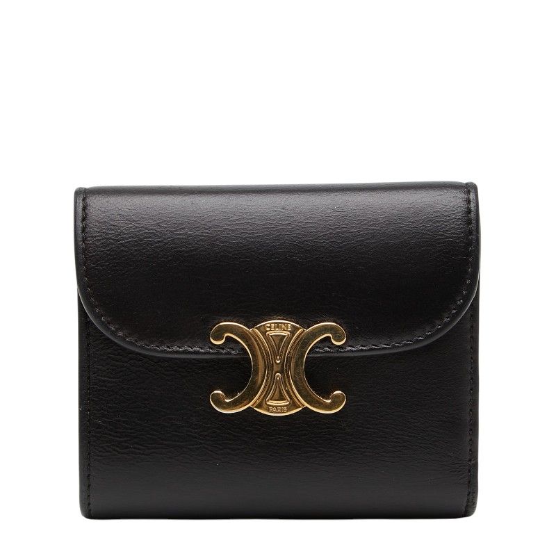 セリーヌ トリオンフ スモール フラップウォレット 三つ折り財布 ブラック レザー レディース CELINE【1-0270220】