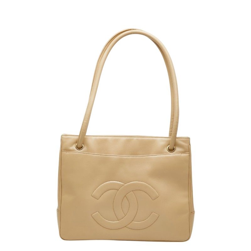 シャネル ココマーク トートバッグ ベージュ レザー レディース CHANEL
