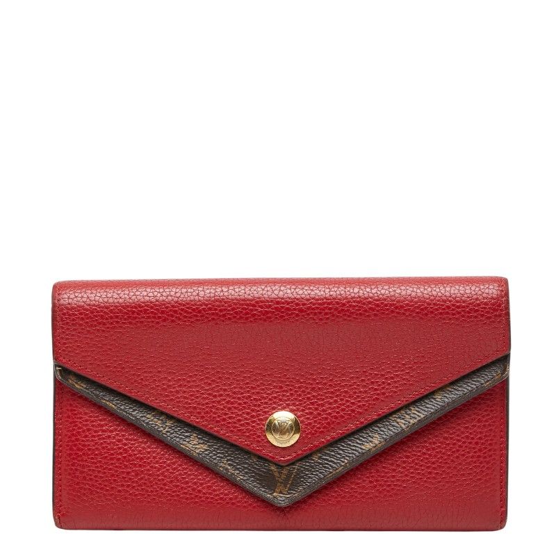 ルイ ヴィトン モノグラム ポルトフォイユドゥブル 長財布 M64317 レッド ブラウン レザー PVC レディース LOUIS VUITTON【1-0272540】