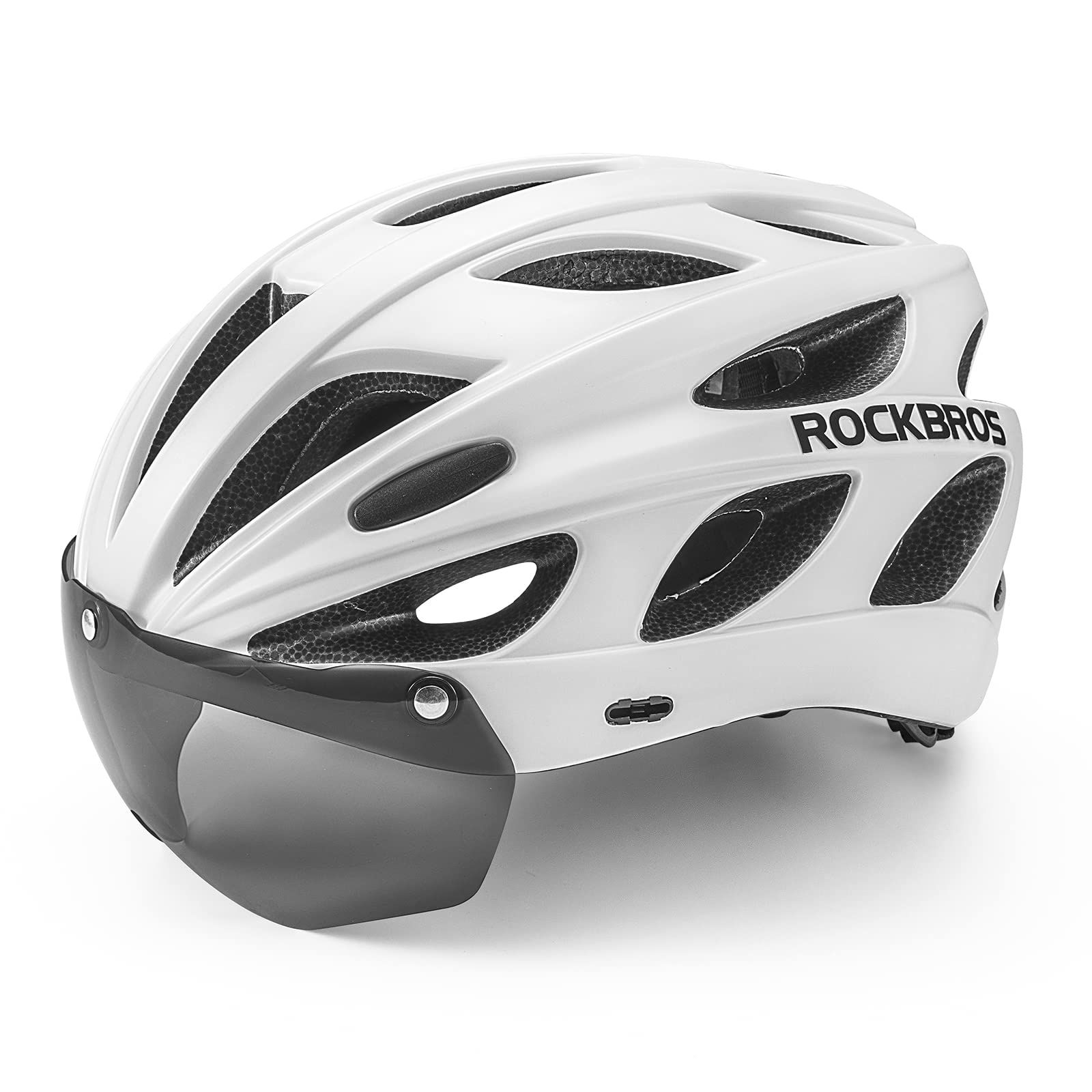新品 ROCKBROS(ロックブロス)自転車 ヘルメット 大人 ロードバイク CE認証 超軽量 高剛性 通気性 磁気ゴーグル サンシェード付き サイクリング 通勤 通学 サイズ調整可能 57-62cm レディース メンズ(ホワイト)