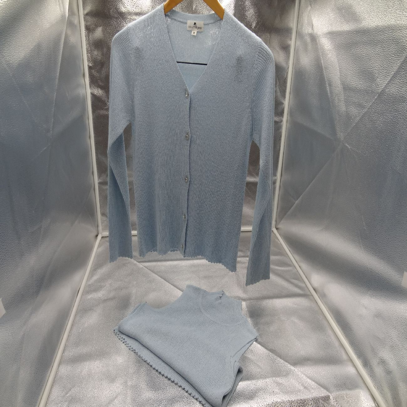 courreges クレージュ 水色 ノースリーブニット カーディガン 2点