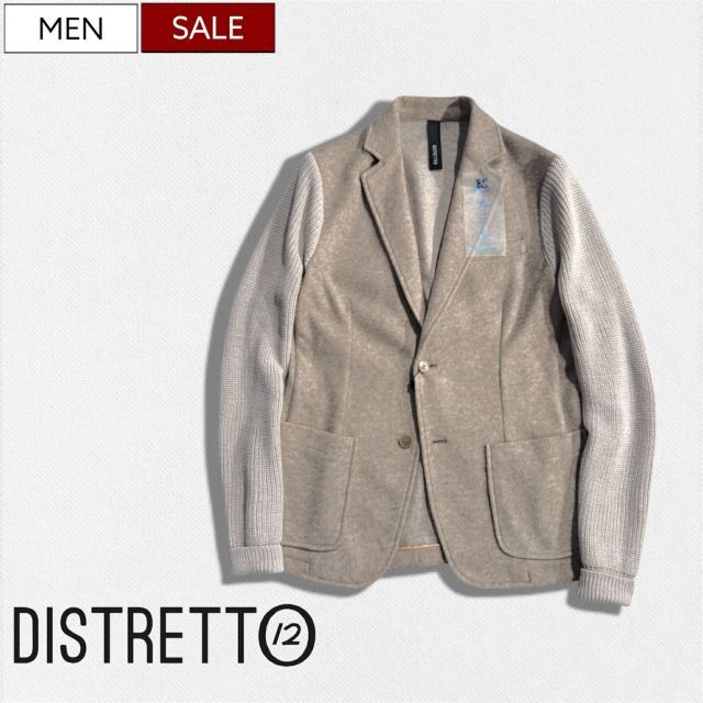 【定価64,900円(税込)】DISTRETTO12 - ディストレット ドーディッチ - 計算されたカッティングで美しいシルエットを作り出したコンビネーションニットウール混ジャケット シングル ストレッチ アイコンバッチ ニットアウター 522671104