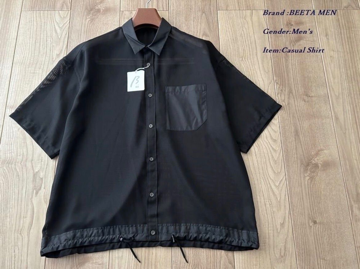 新品サンプル COMME CA BEETA MEN コムサ ベータメン 日本製 ショートスリーブ シアー シャツ 05ブラック Mサイズ 53IK06 定価29,700円