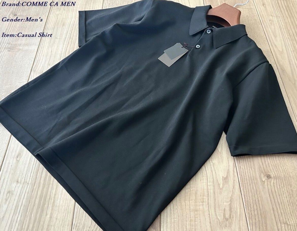 新品サンプル COMME CA MEN コムサメン プレーティング編み ニットポロ 05ブラック Mサイズ 36KK06 定価18,700円 の商品写真