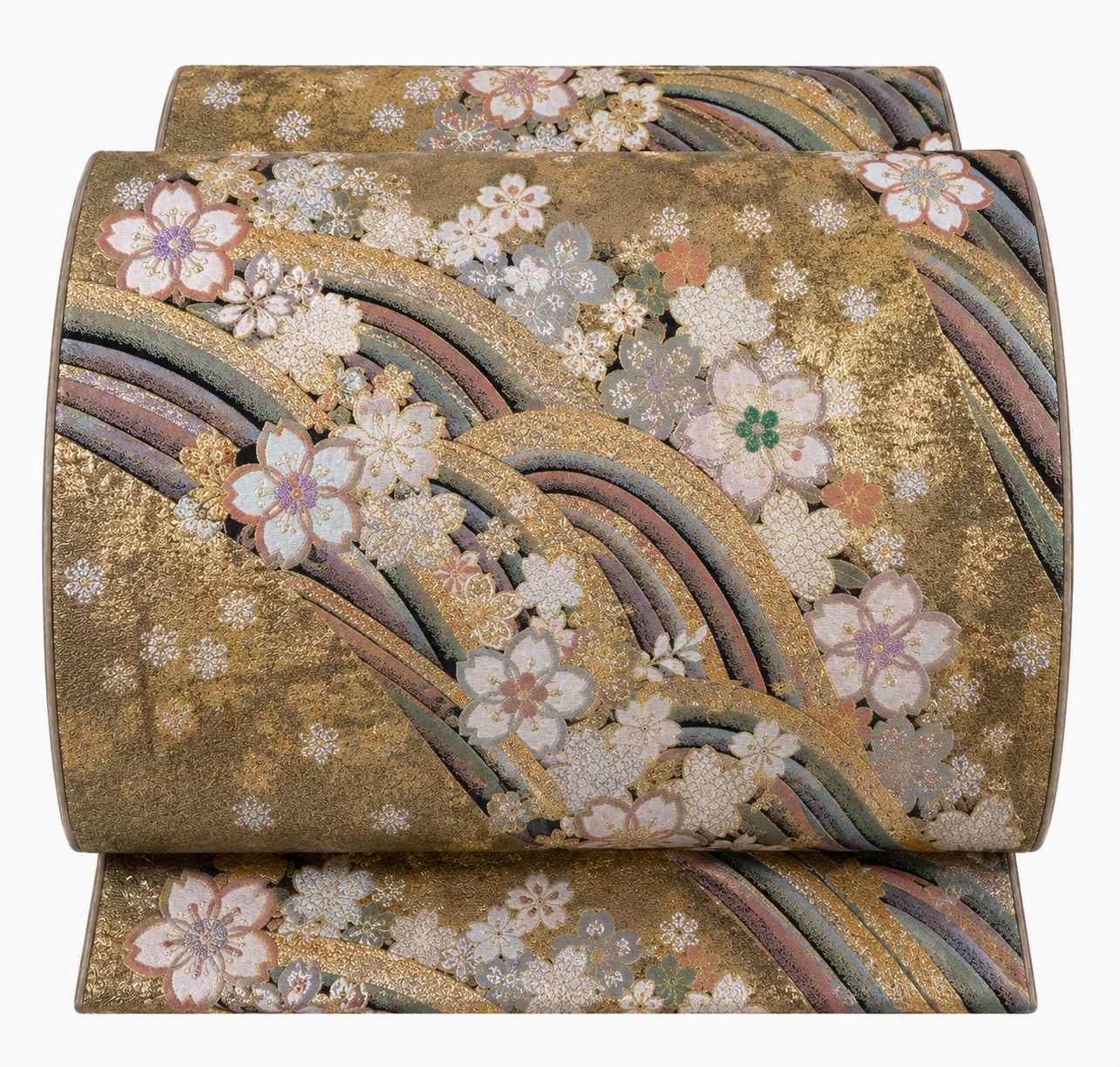 20 帯 袋帯 桜柄 金彩 黒 ゴールド 古典柄 和装 テーブルランナー