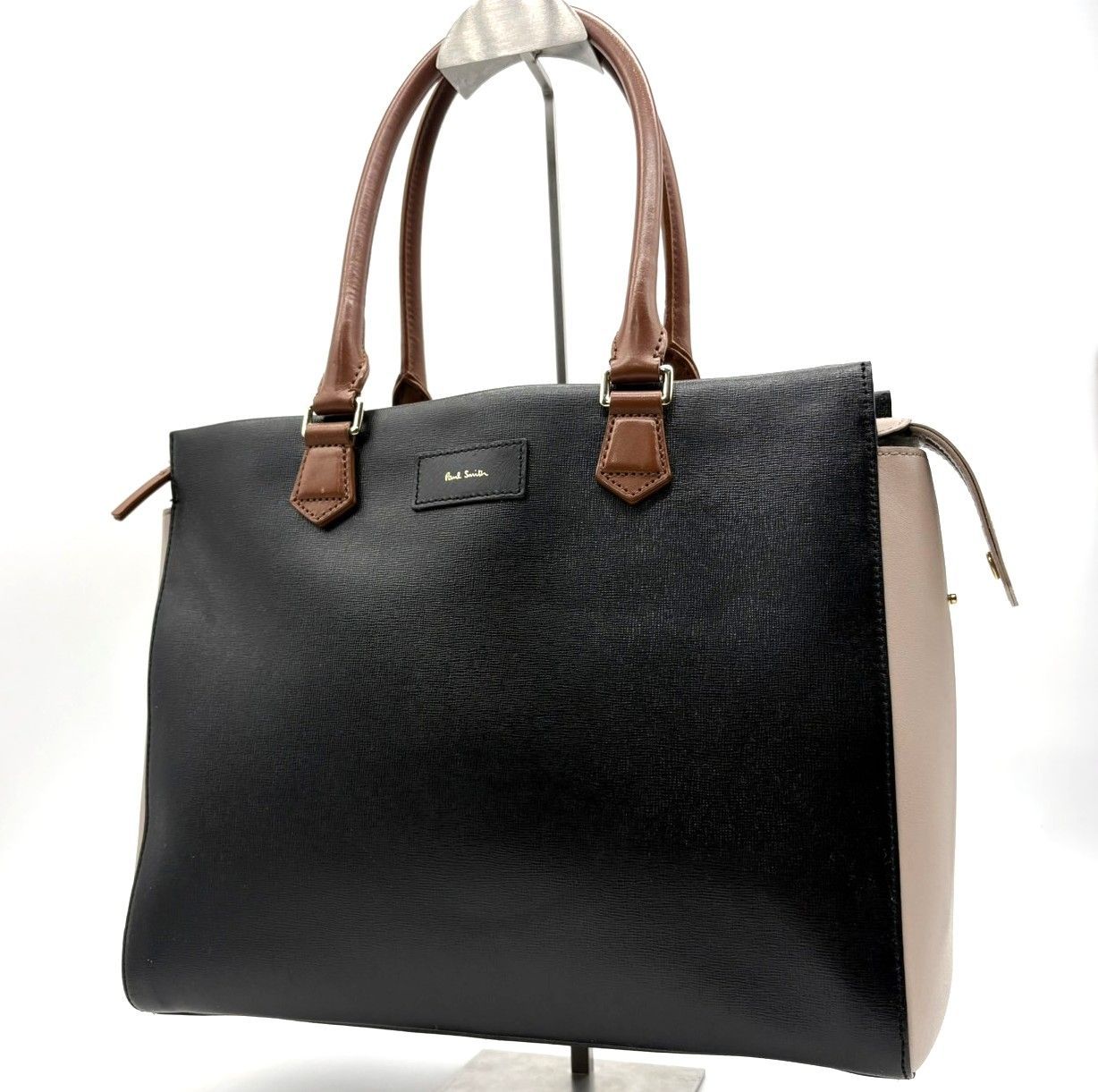 ポールスミス Paul Smith トートバッグ ブラック ベージュ PVC レザー