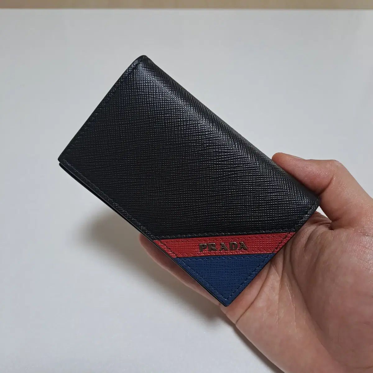 100%/正規品 PRADA プラダ サフィアーノ レッド ブルー POINT カードウォレット