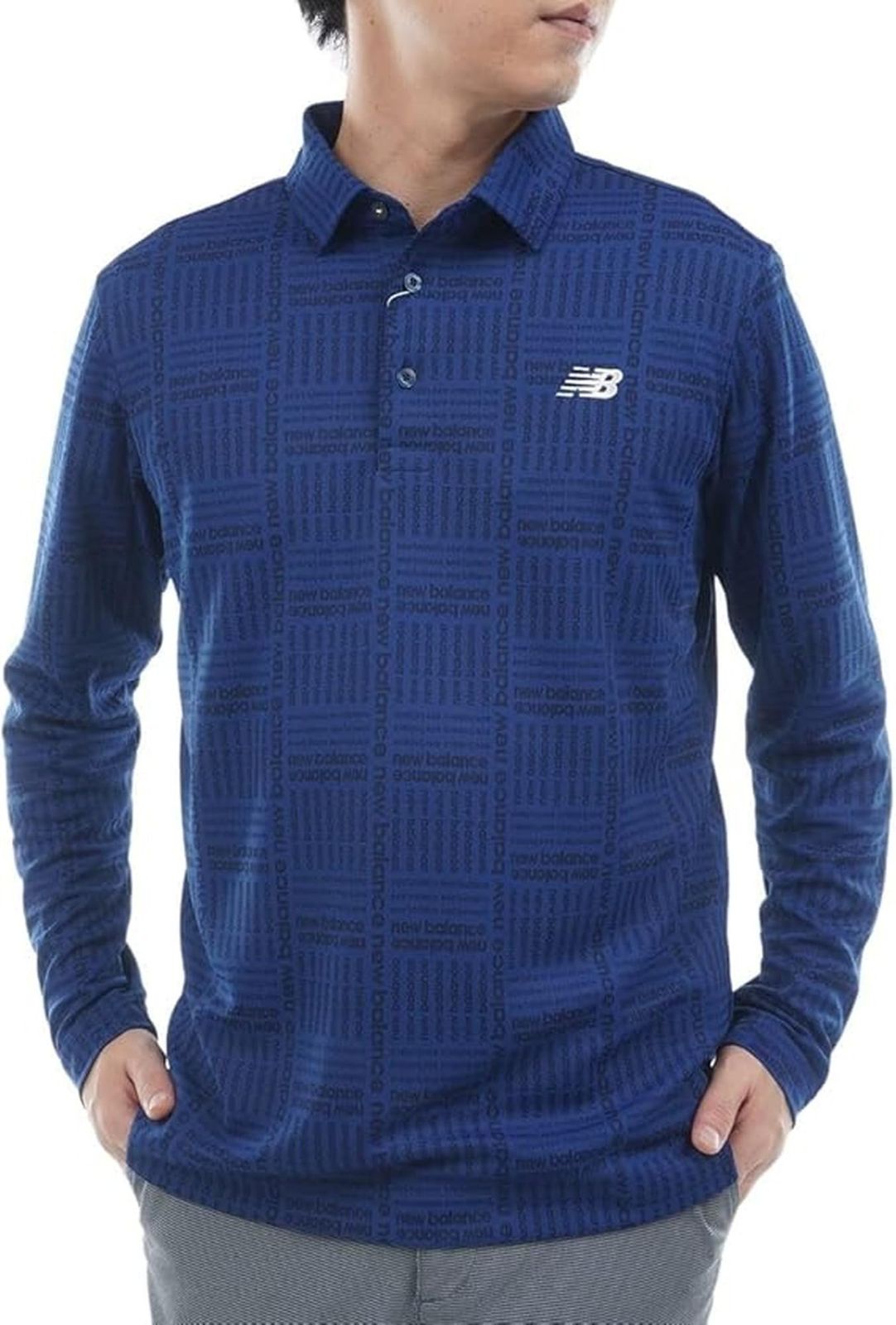 新品 [ニューバランス] ゴルフ メンズ 長袖 ポロシャツ (ワンポイントロゴ・グレンチェック柄) / 012-5269002 120_ネイビー 4 [M]