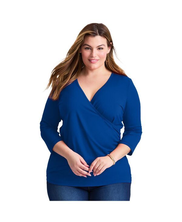 アベニュー レディース トップス シャツ ギャザー AVENUE Womens Side Ruched Faux Wrap Top Dark sapphire サファイア