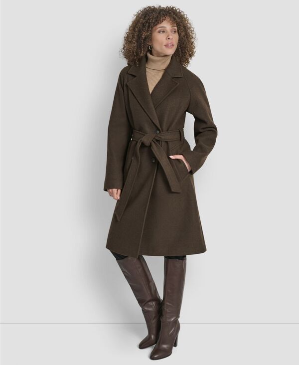ダナ キャラン ニューヨーク レディース アウター ジャケット・ブルゾン コート DKNY Womens Belted Notch Collar Coat PXSXXL Chocolate チョコレート