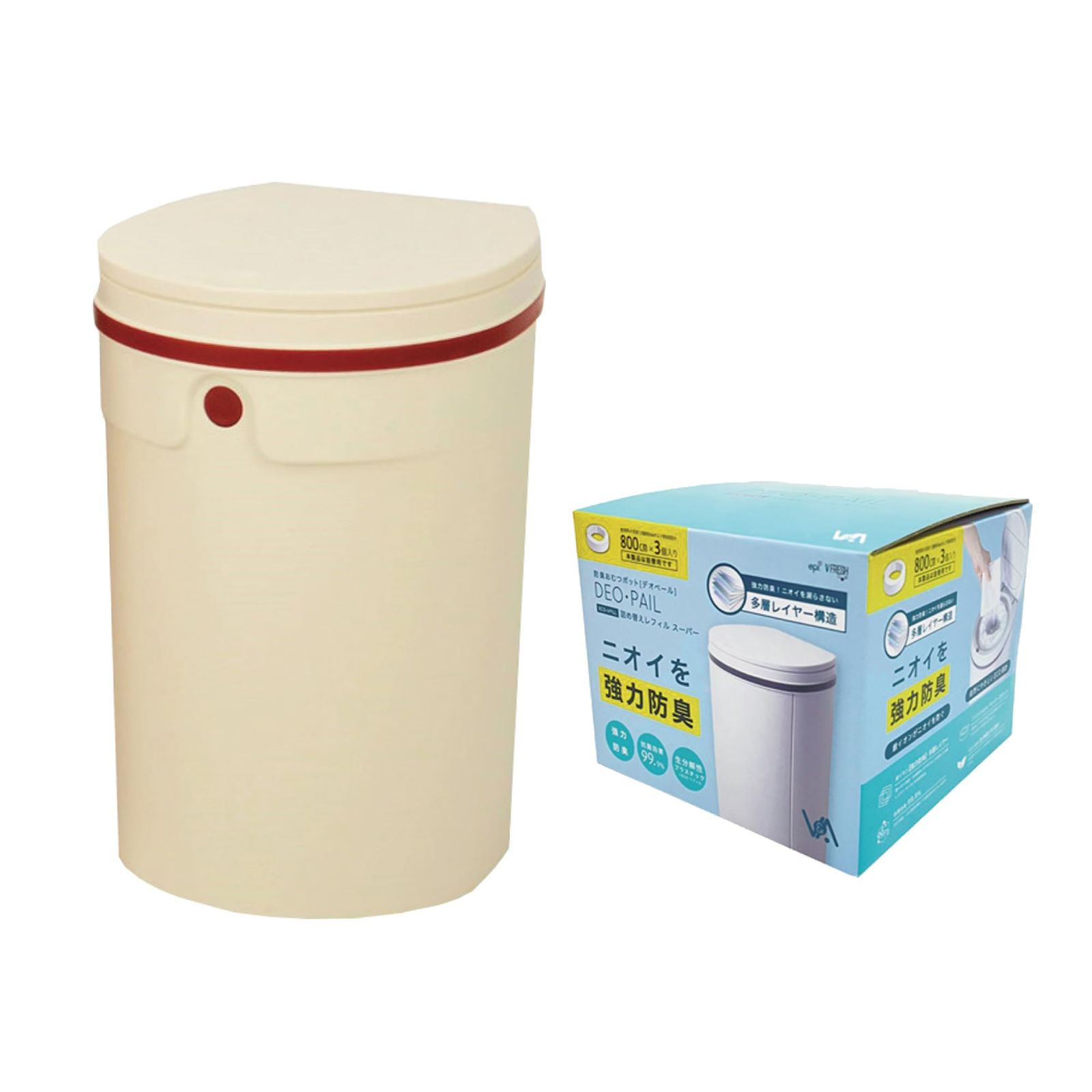 新品 おむつ処理用ゴミ箱 おむつ処理ポット DEO・PAIL（デオペール） ミニ 12L カセット1個付 防臭 消臭 抗菌 ベビー 介護用+多層強力防臭カセット3個セット アイボリー