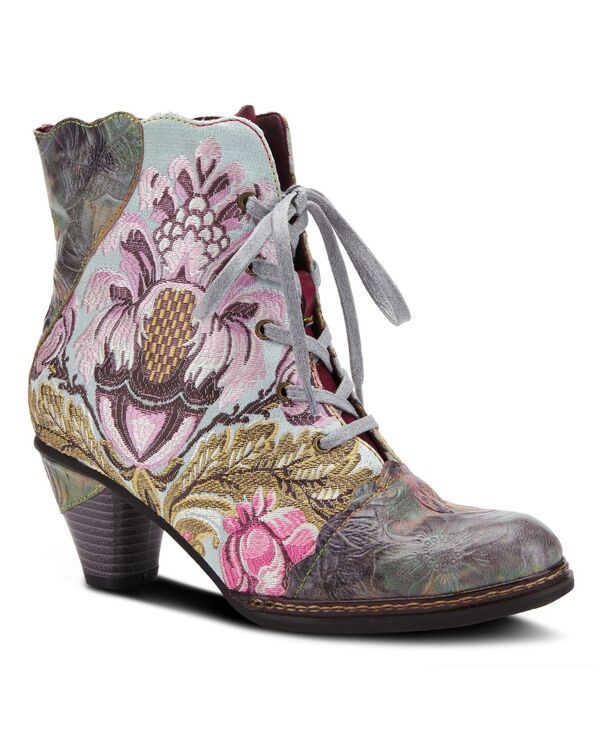 ラリティステ レディース シューズ ブーツ・レインブーツ レザー LArtiste LArtiste Womens SIREN Embroidered Floral LaceUp Booties with Embossed Leather