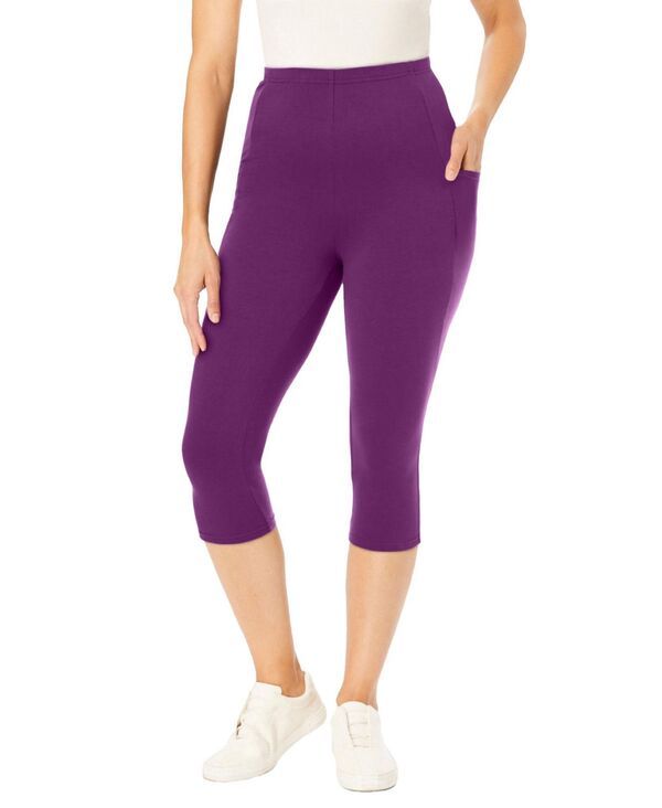ウーマン ウィズイン レディース ボトムス レギンス プラスサイズ コットン キャップ Woman Within Plus Size Within Stretch Cotton Pocket Capri Legging Plum purple パープル