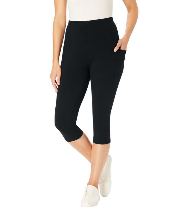 ウーマン ウィズイン レディース ボトムス レギンス プラスサイズ コットン キャップ Woman Within Plus Size Within Stretch Cotton Pocket Capri Legging Black ブラック