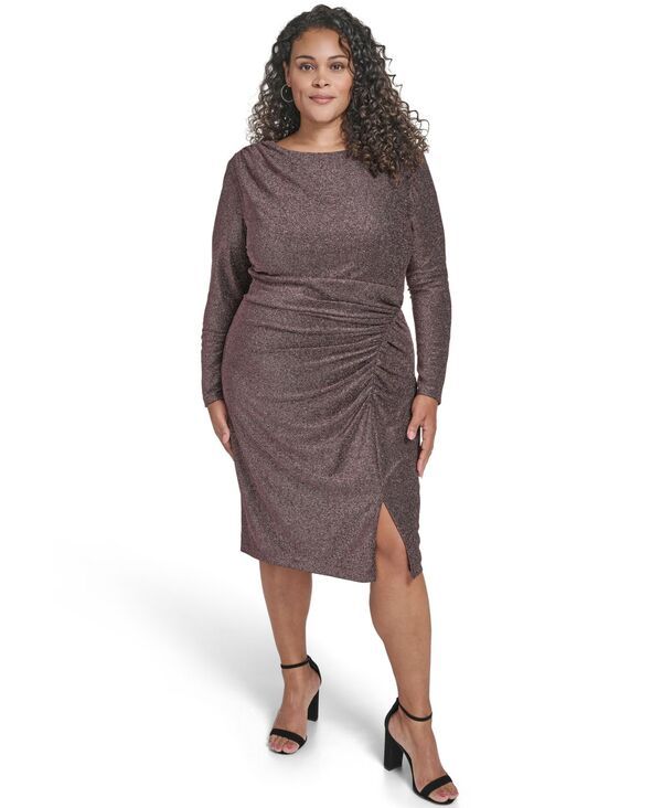 エリザジェイ レディース トップス ワンピース プラスサイズ ニット Eliza J Plus Size Long Sleeve Glitter Knit Dress Wine ワイン