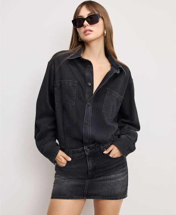 グッドアメリカン レディース トップス ワンピース シャツワンピース プラスサイズ シャツ デニム Good American Womens Collared Denim Shirt Dress Regular and Plus Size Black ブラック