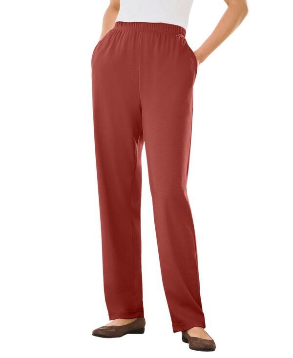 ウーマン ウィズイン レディース ボトムス カジュアルパンツ パンツ トール ニット Woman Within Womens Within Tall 7Day Knit StraightLeg PullOn Pants Red ochre レッド
