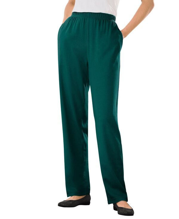 ウーマン ウィズイン レディース ボトムス カジュアルパンツ パンツ トール ニット Woman Within Womens Within Tall 7Day Knit StraightLeg PullOn Pants Emerald green グリーン