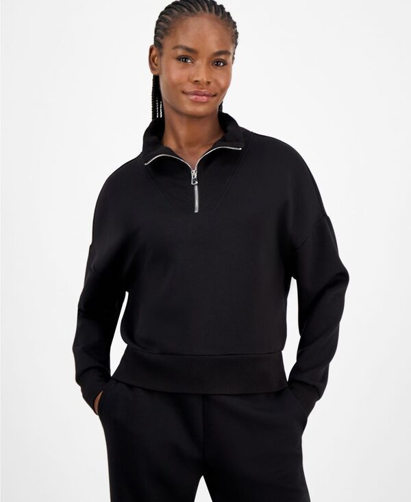アンドノウディス レディース アウター パーカー・スウェット スウェット シャツ スキューバ And Now This And Now Womens Cozy Scuba QuarterZip Sweatshirt Black ブラック