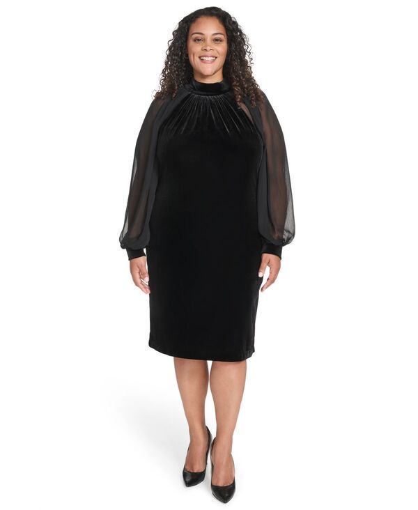 カルバンクライン レディース トップス ワンピース モックネック プラスサイズ Calvin Klein Plus Size Mock Neck Long Dress Black ブラック