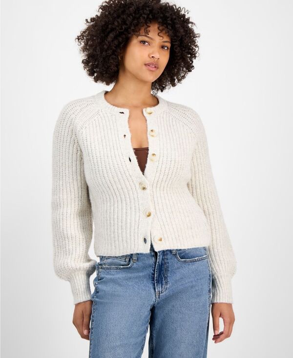 アンドノウディス レディース アウター ニット・セーター カーディガン And Now This Womens Shaker Stitch ButtonFront Cardigan Lt Sand Heather ヘザー