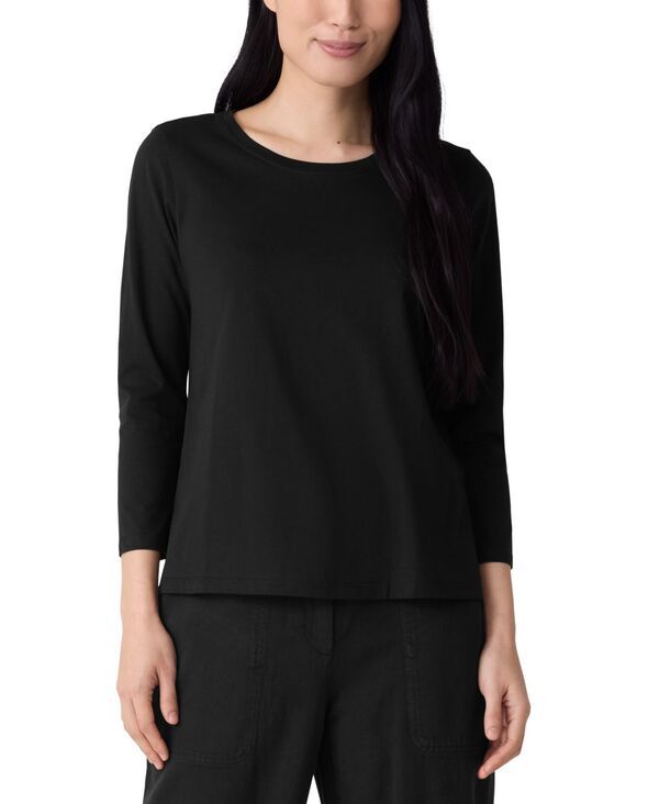エイリーンフィッシャー レディース トップス シャツ Tシャツ Eileen Fisher Womens Round Neck Tshirt Black ブラック