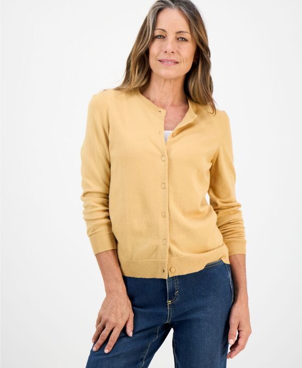 スタイルアンドコー レディース アウター ニット・セーター クルーネック プチ カーディガン Style Co Petite Crewneck Cardigan Golden Wheat