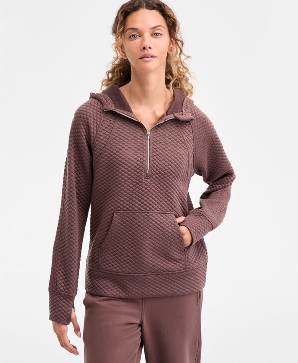 イデオロギー レディース アウター パーカー・スウェット キルティング パーカー ID Ideology Womens Relaxed Quilted HalfZip Hoodie Brown ブラウン